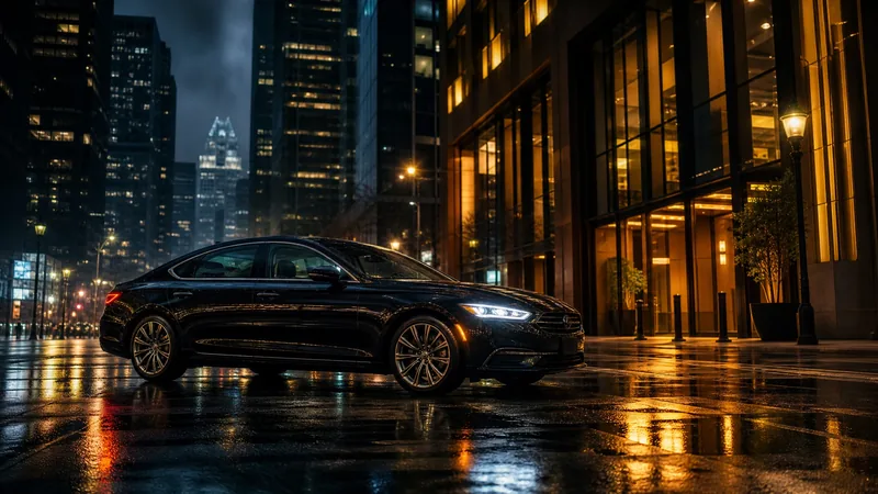 Black sedan waiting on a wet city street at night, How to Start a Limousine Business in Minnesota
