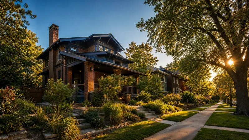 Brick craftsman house on a tree-lined street in golden light, How to Start a Real Estate Business in Minnesota