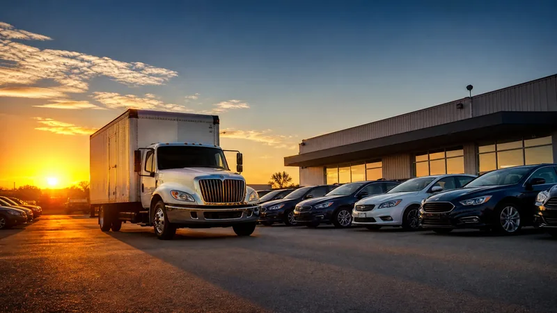 Box truck and cars outside a small auto lot, How to Start a Used Car Dealership in Minnesota